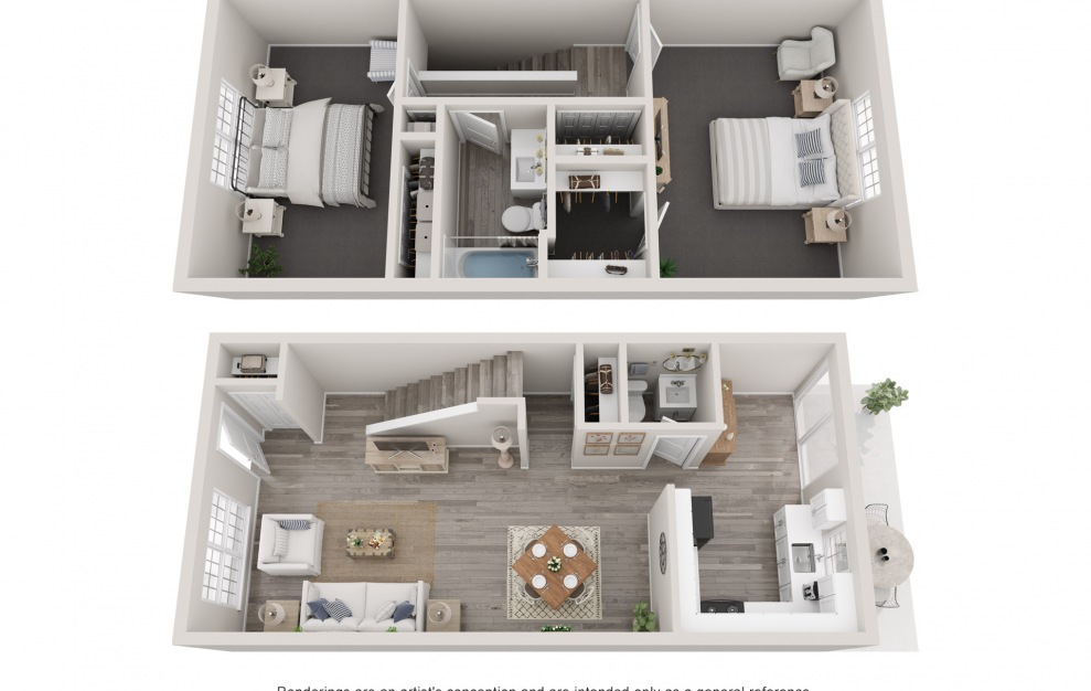 Meadowsweet Renovated - 2 bedroom floorplan layout with 1.5 bath and 1136 square feet.