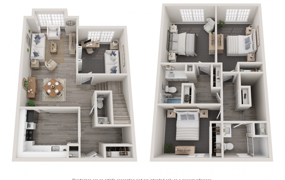 Magnolia Renovated - 3 bedroom floorplan layout with 2.5 baths and 1660 square feet.